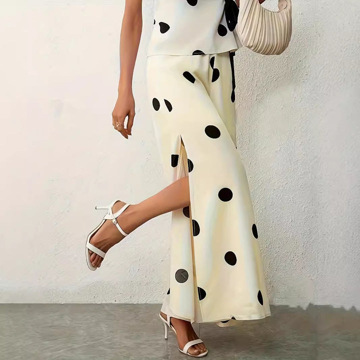 Damen Weite, luftige Polka-Dot Palazzohose mit eleganten Seitenschlitzen Drune