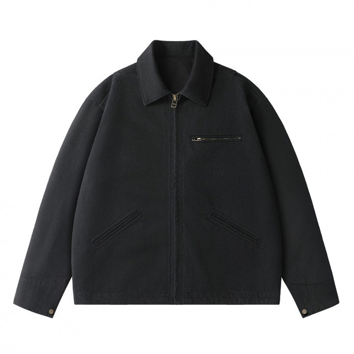 Unisex Kastenförmige Kurzjacke im Worker-Blouson-Stil mit Hemdkragen und verdecktem Reißverschluss Drune