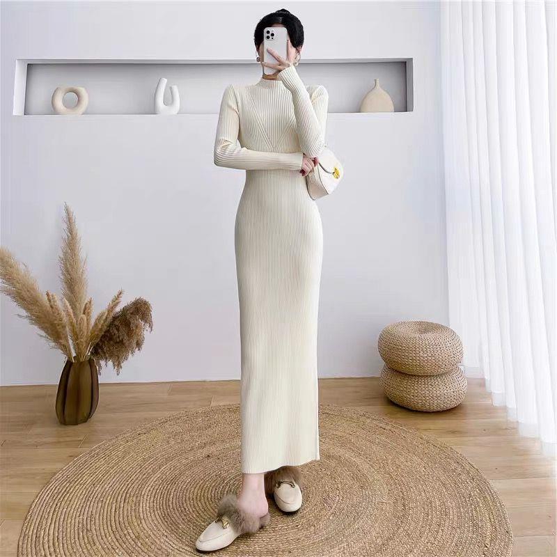 Damen Elegantes Strickkleid mit hohem Kragen und strukturiertem Design Drune
