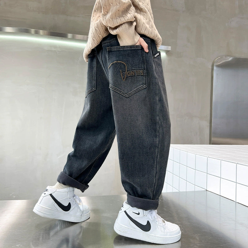 Unisex weite Jeans mit einzigartiger Rückentaschen-Stickerei Drune
