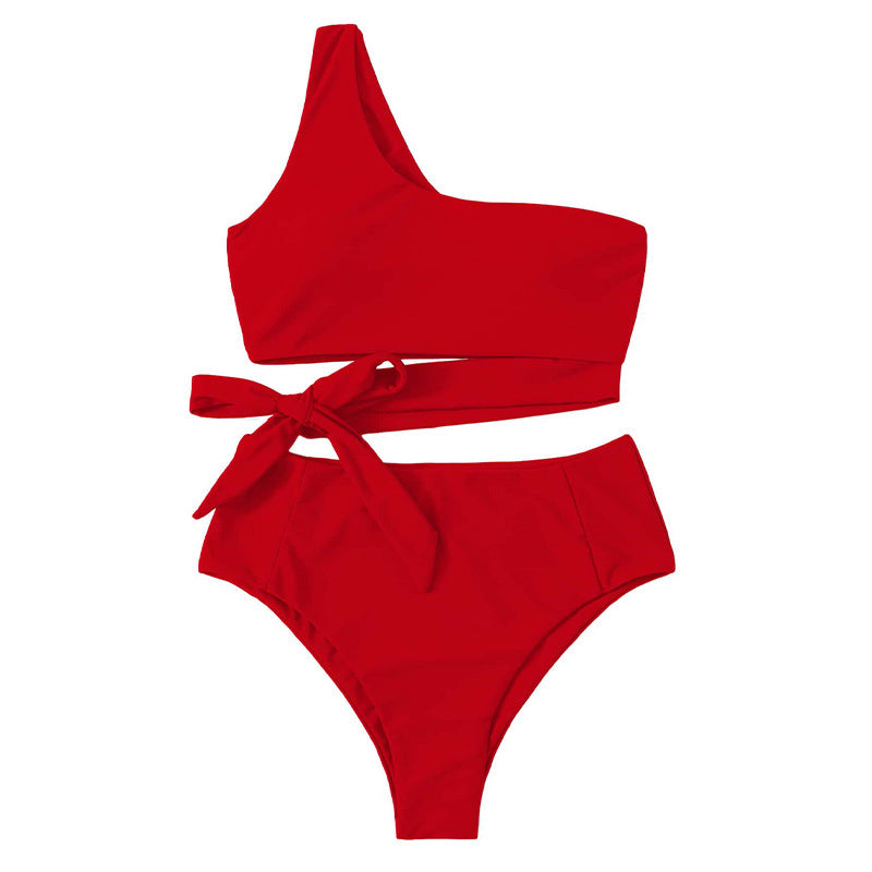 Damen Einseitiges Bikini-Set mit elegantem Wickelgürtel Drune