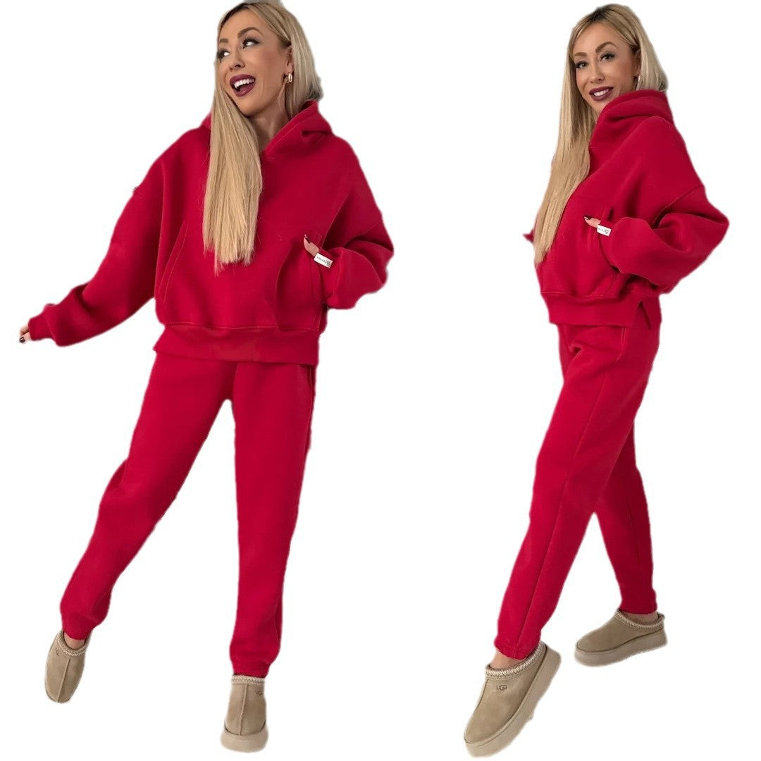 Damen kuscheliger Hoodie mit hohem Kragen und lässiger Jogginghose Drune