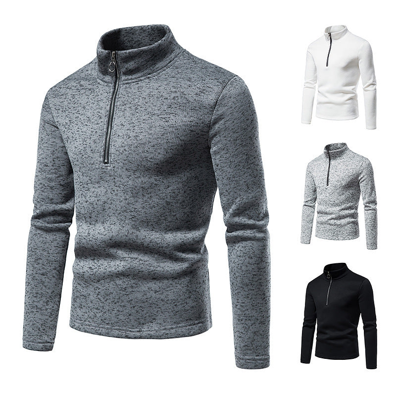Herren nan melierter Stehkragen-Pullover mit Kurzreißverschluss und schlanker Passform Drune