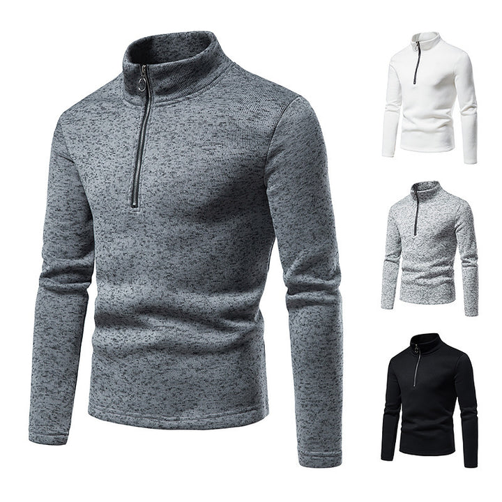 Herren nan melierter Stehkragen-Pullover mit Kurzreißverschluss und schlanker Passform Drune
