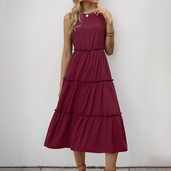 Damen Maxikleid mit Rüschendetails und elastischem Taillenzug Drune