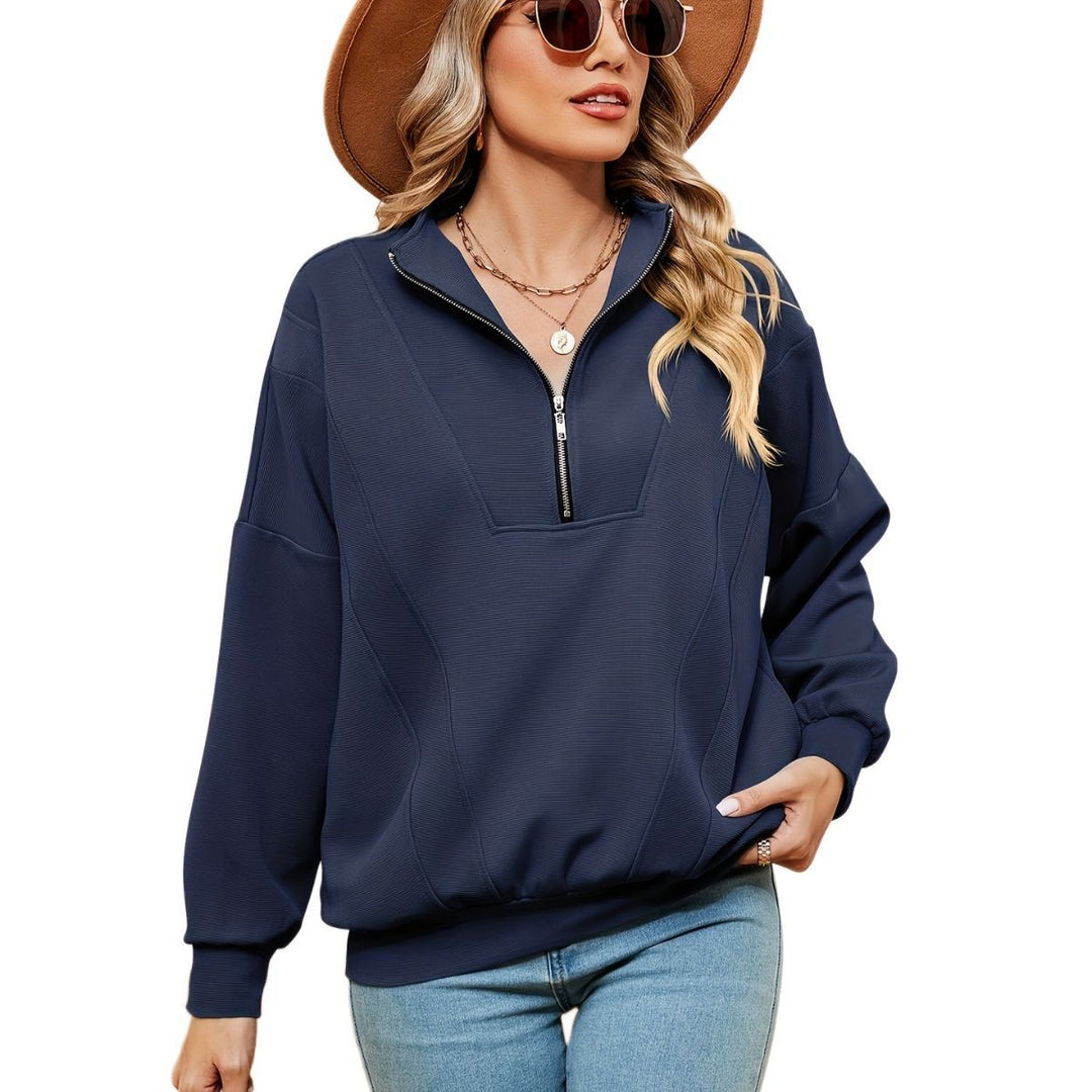 Damen Sweatshirt mit halbem Zipper und dekorativen Nähten Drune