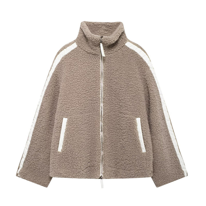 Damen Weit geschnittene Teddy-Fleecejacke mit hohem Stehkragen Drune