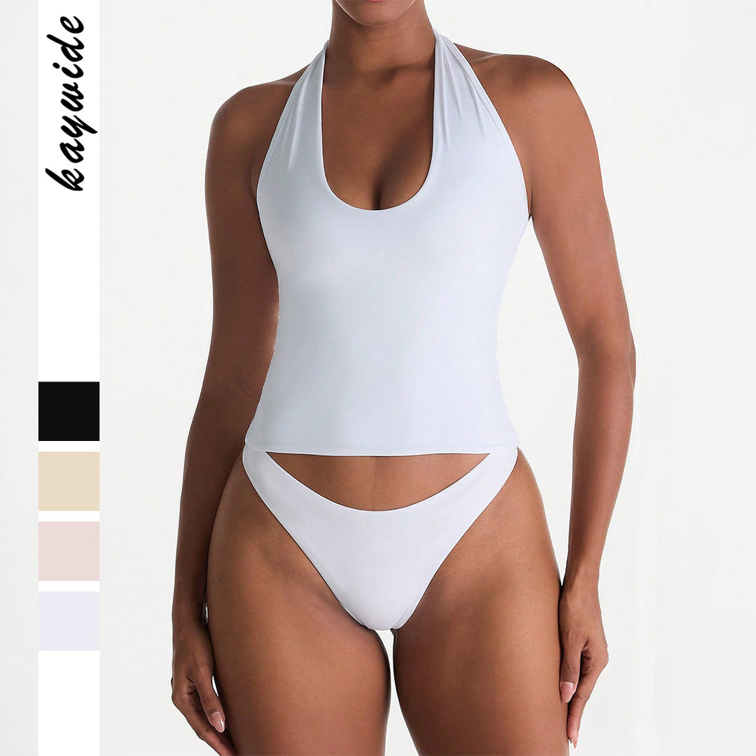 Damen Sportlicher Badeanzug im Crop-Top-Stil mit tiefem V-Ausschnitt Drune