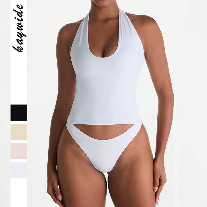 Damen Sportlicher Badeanzug im Crop-Top-Stil mit tiefem V-Ausschnitt Drune