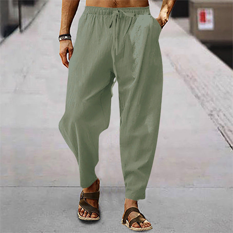 Herren nan lockere Sommer-Slouch-Hose aus Leinenmix mit elastischem Bund und konischem Knöchelabschluss Drune
