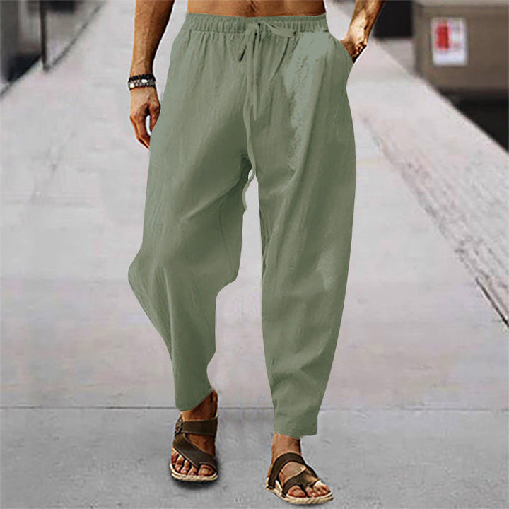 Herren nan lockere Sommer-Slouch-Hose aus Leinenmix mit elastischem Bund und konischem Knöchelabschluss Drune