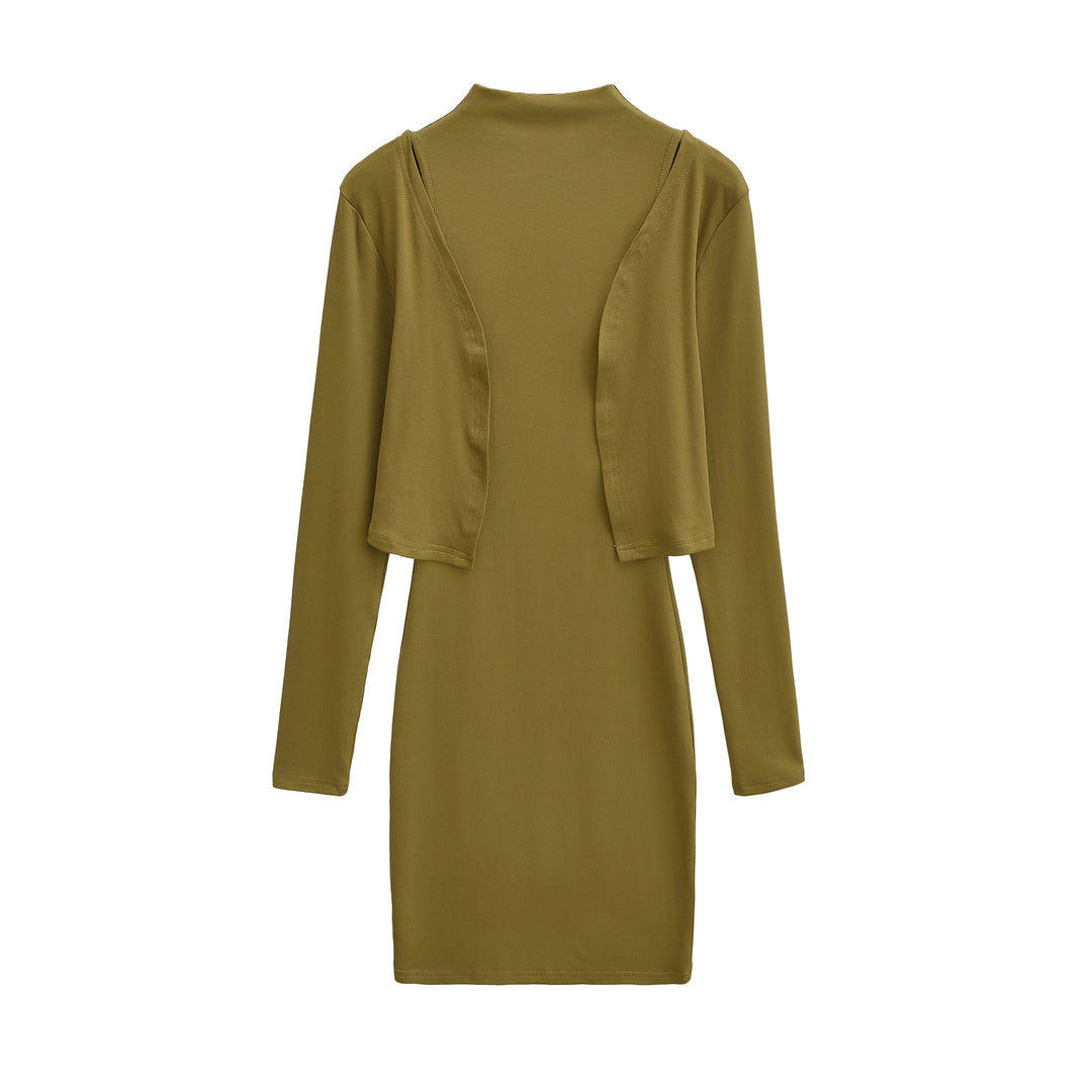 Damen Figurnahes Midikleid mit integriertem Bolero und Stehkragen Drune