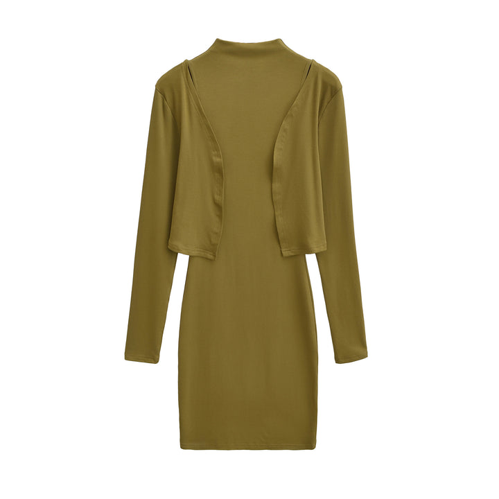 Damen Figurnahes Midikleid mit integriertem Bolero und Stehkragen Drune