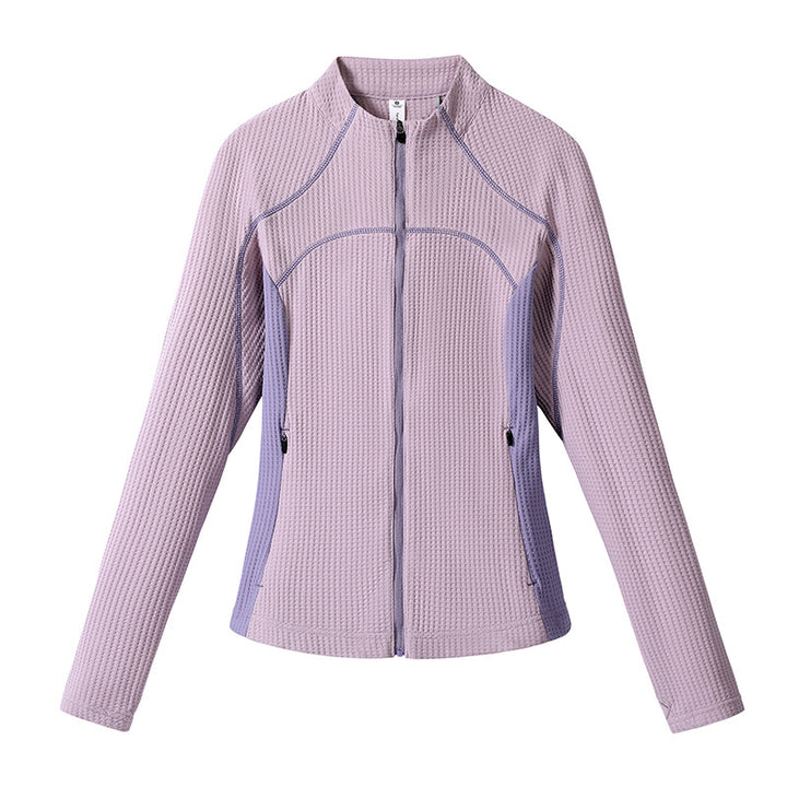 Damen Waffelstruktur-Funktionsjacke mit durchgehendem Reißverschluss, Stehkragen und Kontrast-Seiteneinsätzen Drune