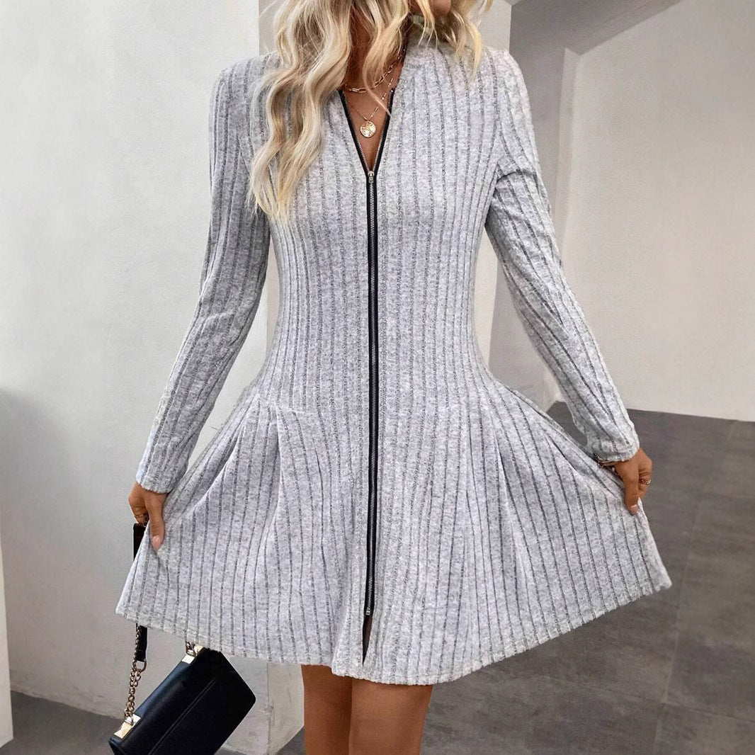 Damen Elegantes Rollkragenkleid mit Reißverschluss Drune
