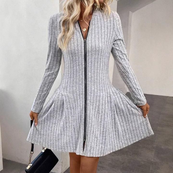 Damen Elegantes Rollkragenkleid mit Reißverschluss Drune