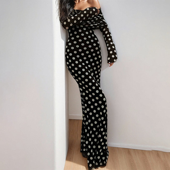 Damen Elegantes Maxikleid mit off-shoulder Design und modischem Polka-Dot-Muster Drune