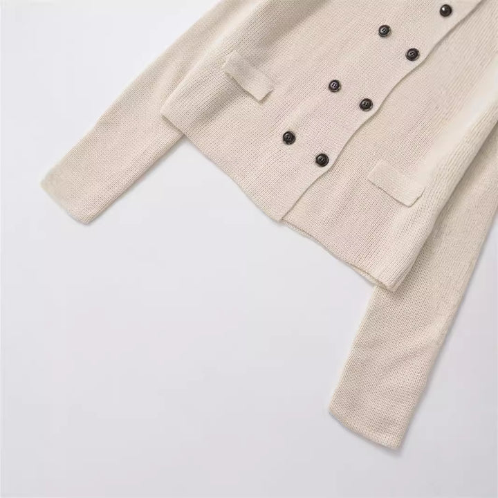 Damen elegante Kurzjacke mit doppelt knöpfbarem Verschluss und Taschen Drune