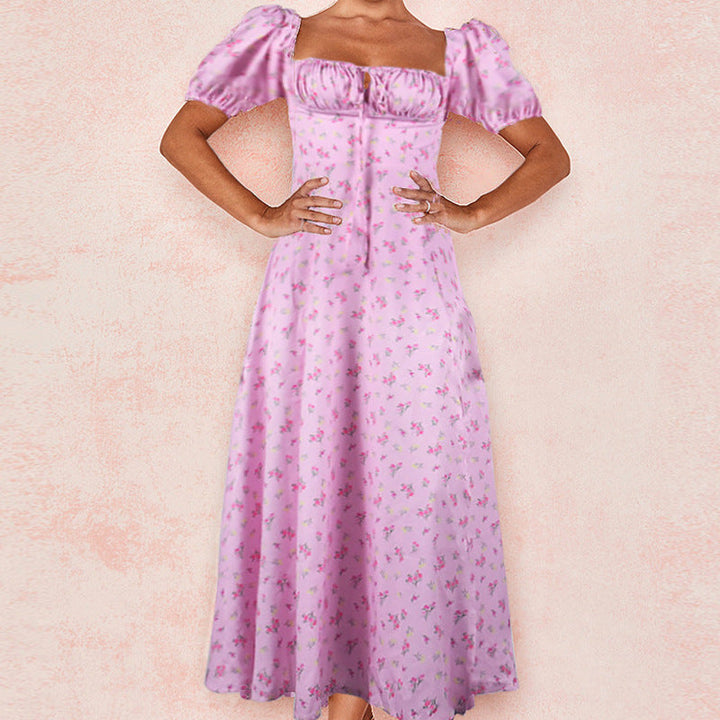 Damen Maxi-Kleid mit Puffärmeln und floralem Design Drune