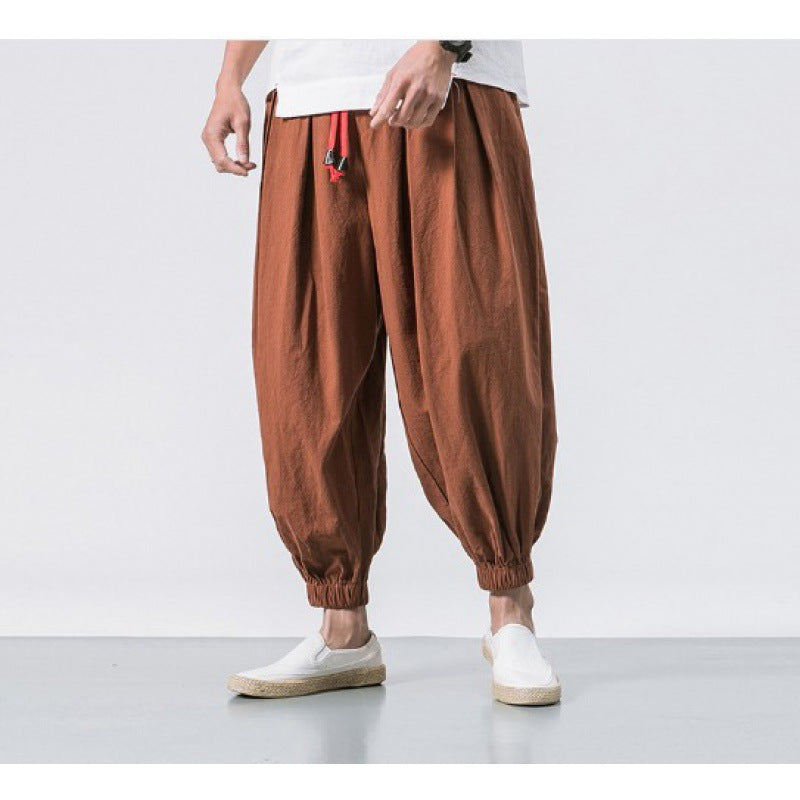 Herren nan weit geschnittene Haremshose mit tiefem Schritt elastischem Bündchen und dekorativem Kordelzug Drune