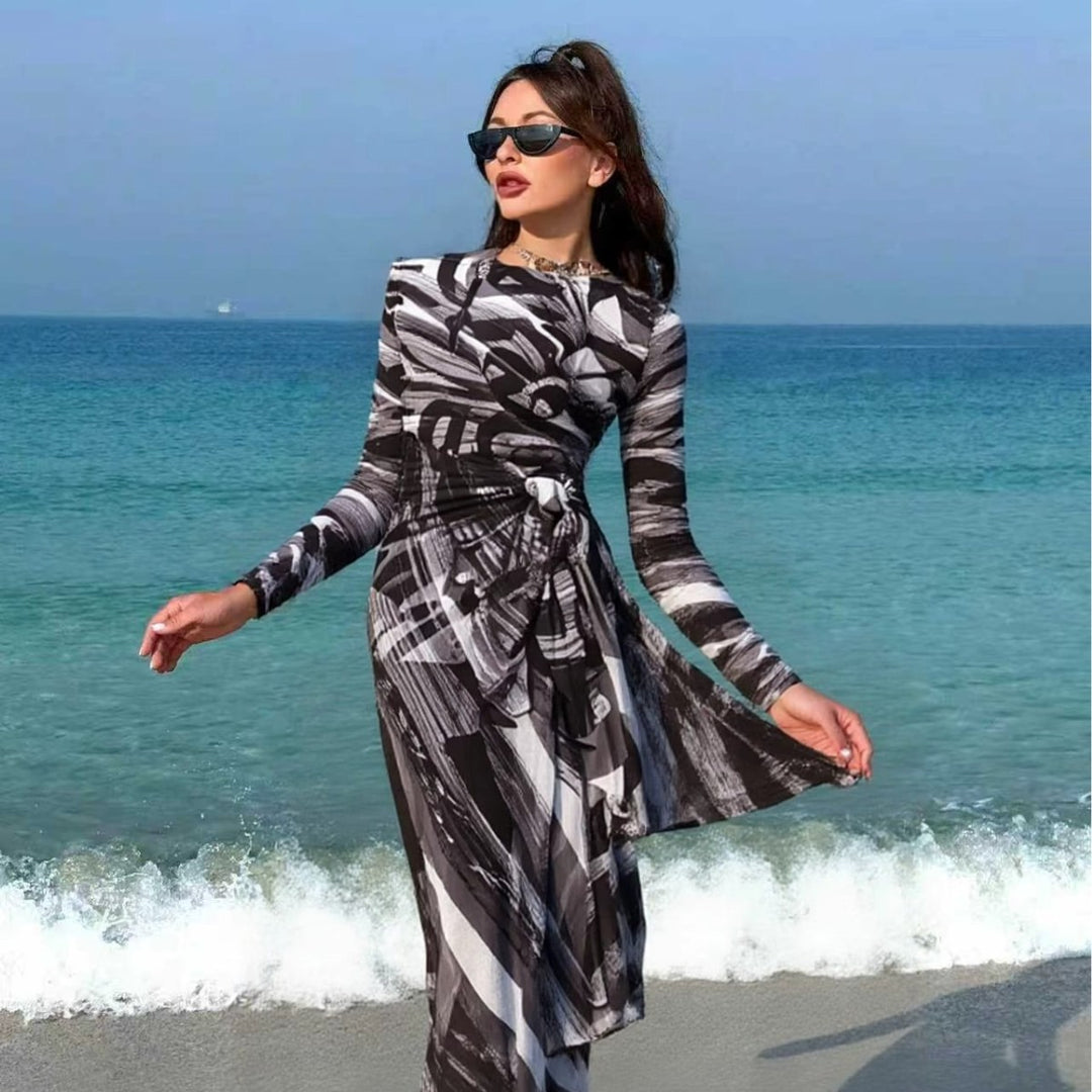 Damen Maxi-Strandkleid mit raffiniertem Wickeldesign Drune