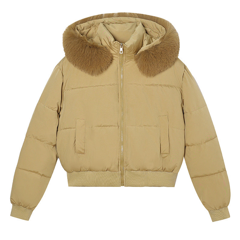 Damen Kurz-Bomber-Steppjacke mit abnehmbarem Plüschkragen und geripptem Saum Drune