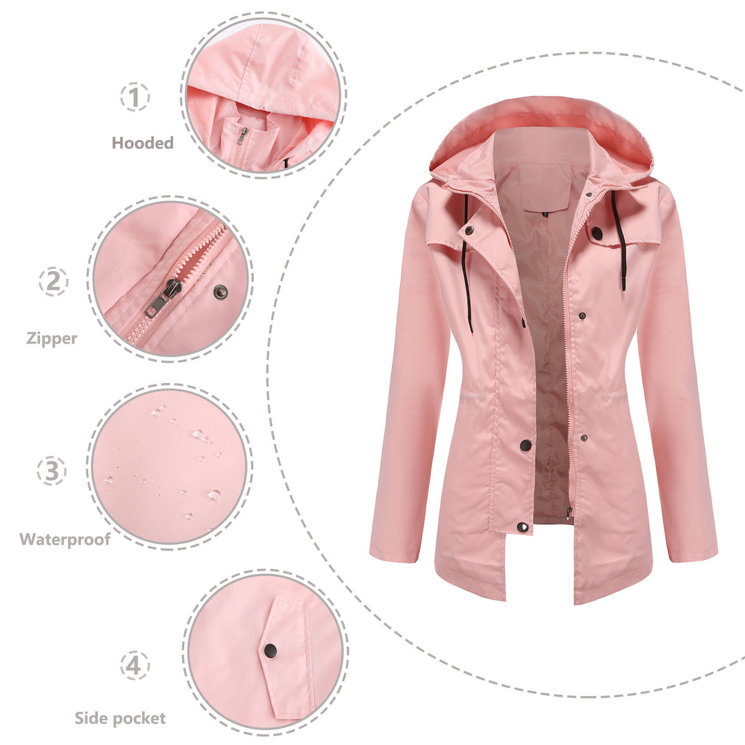 Damen nan leichter wasserdichter Parka mit tailliertem Schnitt, Kapuze und verdecktem Reißverschluss Drune