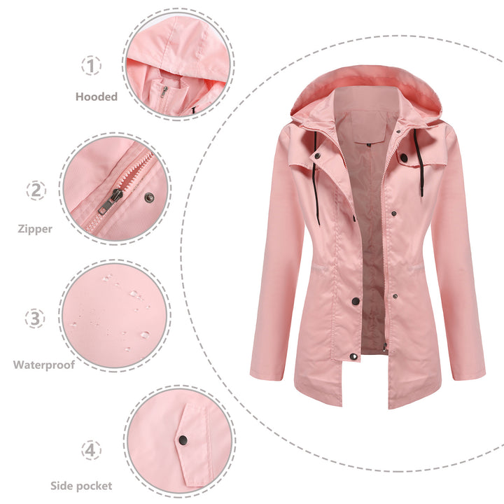 Damen nan leichter wasserdichter Parka mit tailliertem Schnitt, Kapuze und verdecktem Reißverschluss Drune