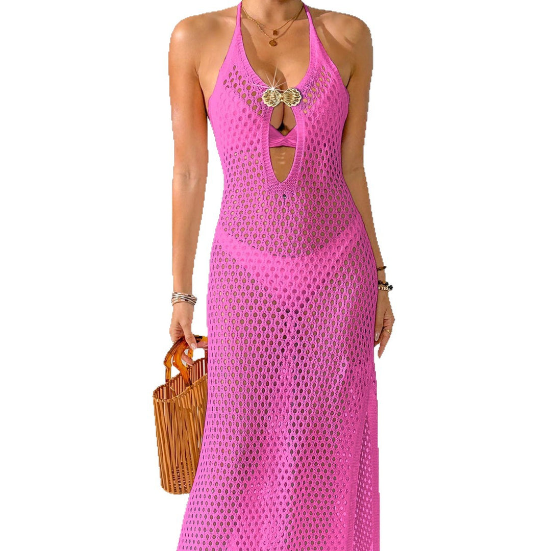 Damen eleganter Cropped-Strandüberwurf aus Netzmaterial Drune