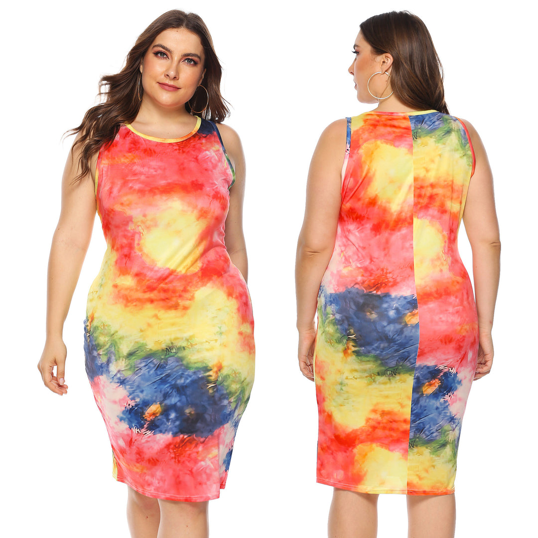 Damen figurbetontes Sommerkleid mit buntem Batik-Muster Drune