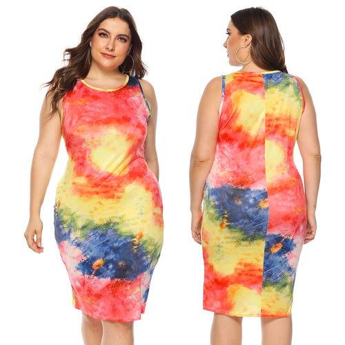 Damen figurbetontes Sommerkleid mit buntem Batik-Muster Drune