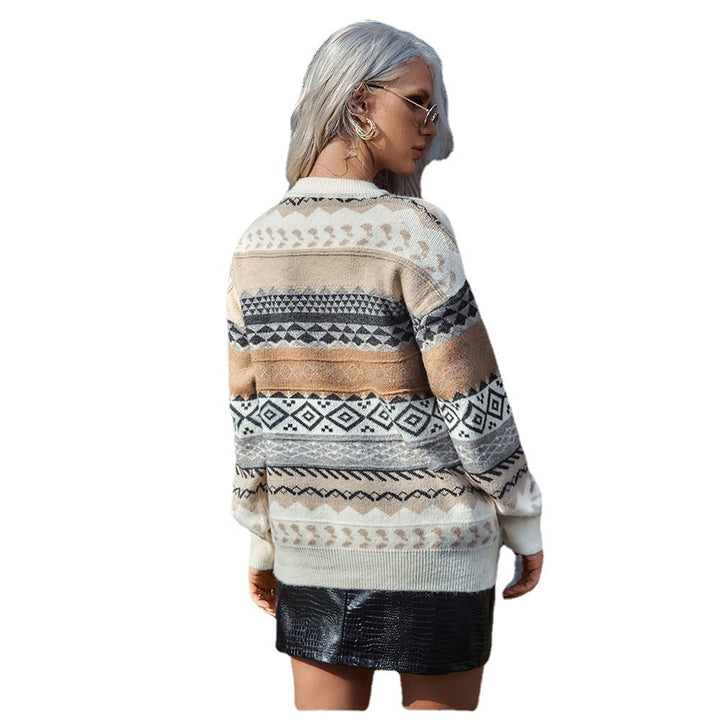 Damen Grobstrickpullover mit geometrischem Muster und weitem Schnitt Drune