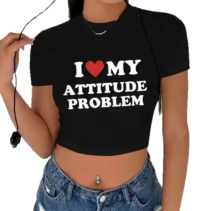 Damen Crop-T-Shirt mit kreativem Schriftzug und figurbetontem Design Drune