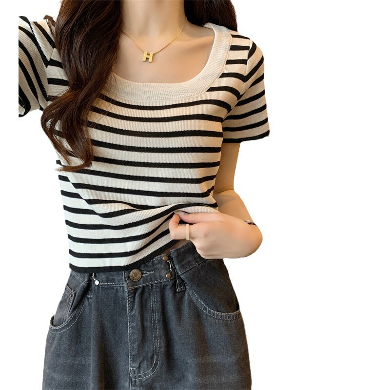 Damen cropped Streifenoberteil mit modernem Knoten-Design und elastischem Saum Drune