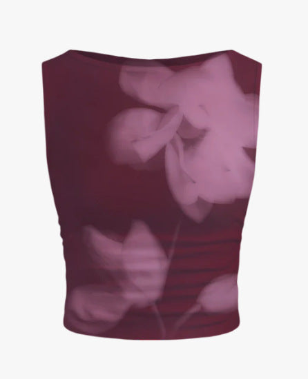 Damen ärmelloses Crop-Top mit floralem Motiv und figurbetontem Schnitt Drune