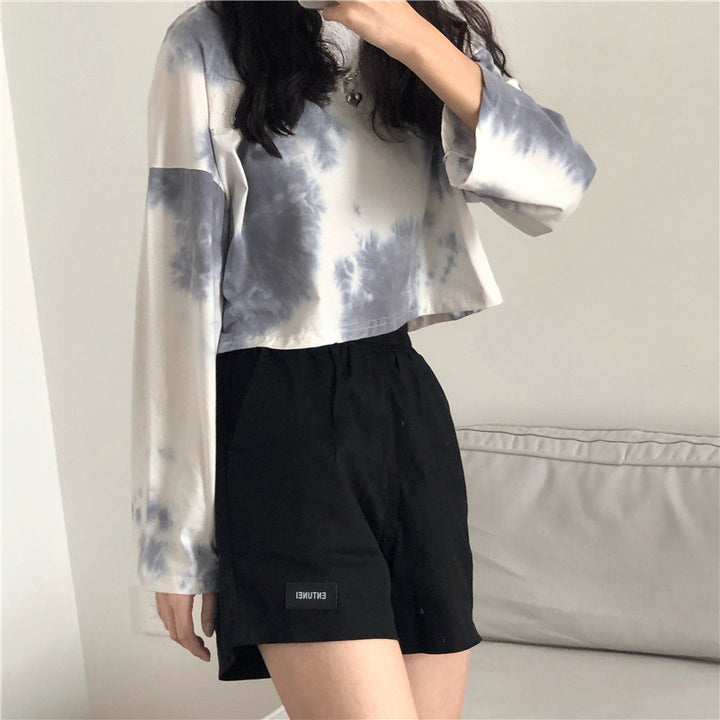 Damen cropped Sweatshirt mit modernen Batik-Designs und lässigem Schnitt Drune