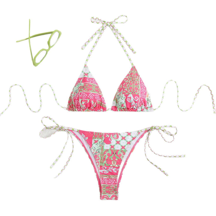 Damen Triangel-Bikini mit verspieltem Blumenmuster und Bindebändern Drune