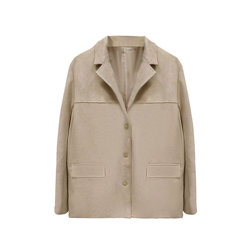 Damen modische Übergangsjacke aus samtähnlichem Material mit praktischen Taschen Drune
