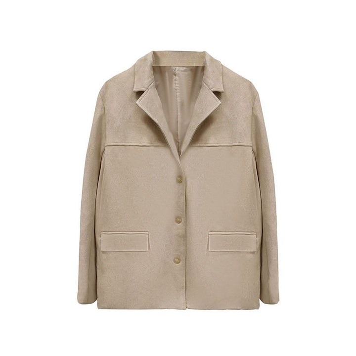 Damen modische Übergangsjacke aus samtähnlichem Material mit praktischen Taschen Drune