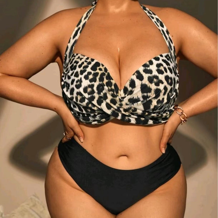 Damen Triangel-Bikini mit Wickeloptik und animalischem Muster Drune