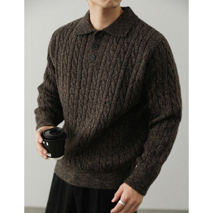 Herren Gemütlicher Grobstrickpullover mit Knopfleiste Drune