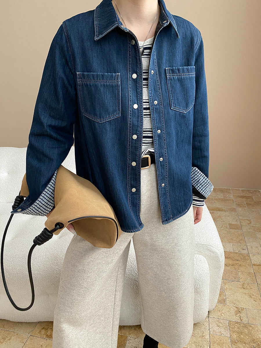 Damen lässige Denimjacke mit praktischen aufgesetzten Taschen Drune