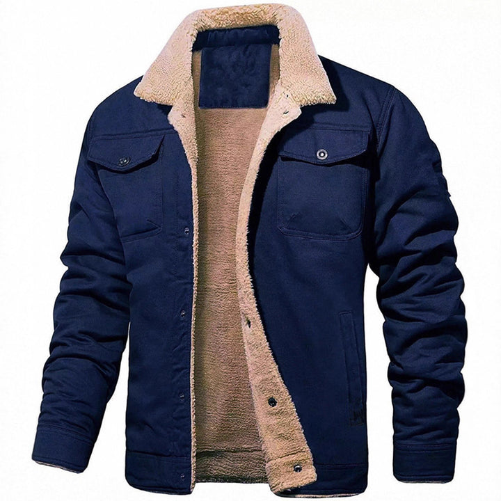 Herren Sherpa-gefütterte Canvas-Truckerjacke mit Brusttaschen Drune