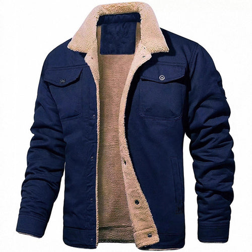 Herren Sherpa-gefütterte Canvas-Truckerjacke mit Brusttaschen Drune