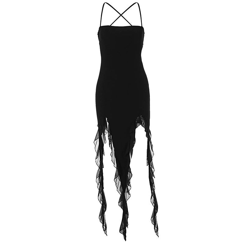 Damen Figurumspielendes Maxikleid mit asymmetrischem Saum und Rüschendetails Drune