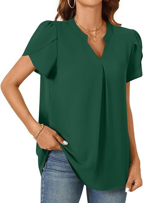 Damen Bluse mit eleganter V-Ausschnitt-Detail und leichten Puffärmeln Drune