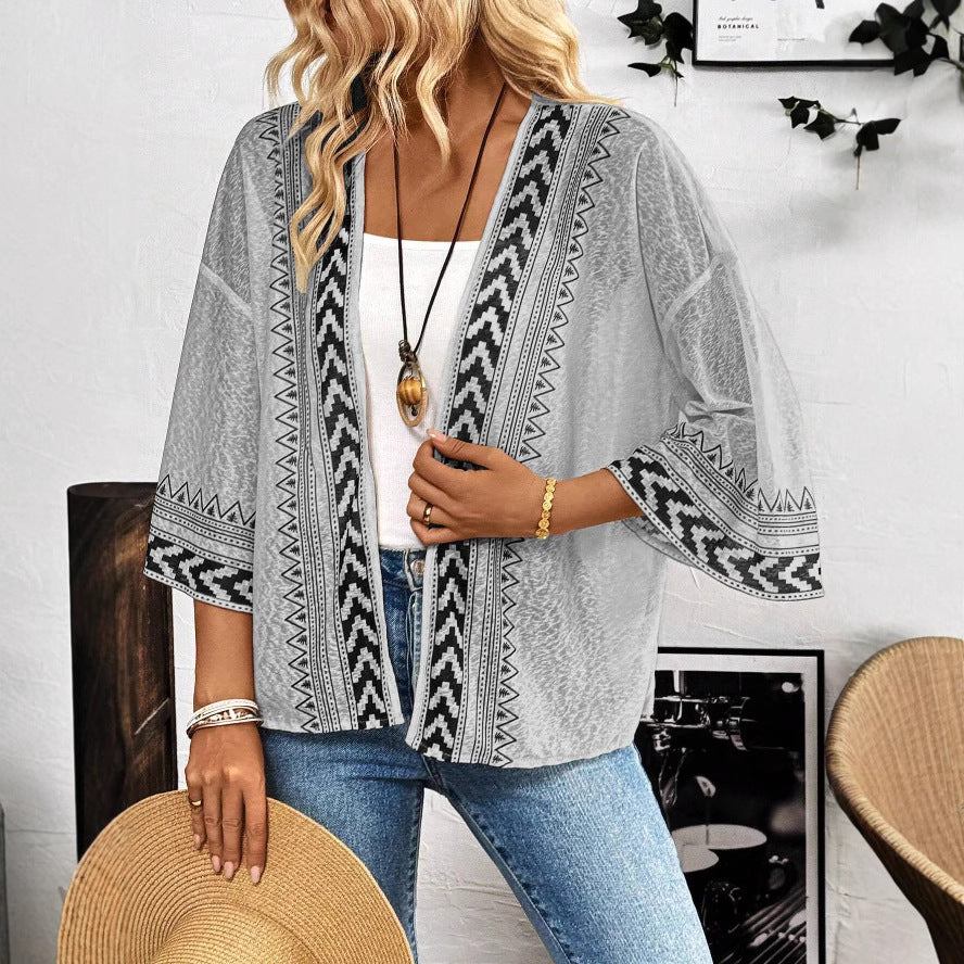 Damen Leichtes und luftiges Strickcardigan mit ethnischem Muster Drune