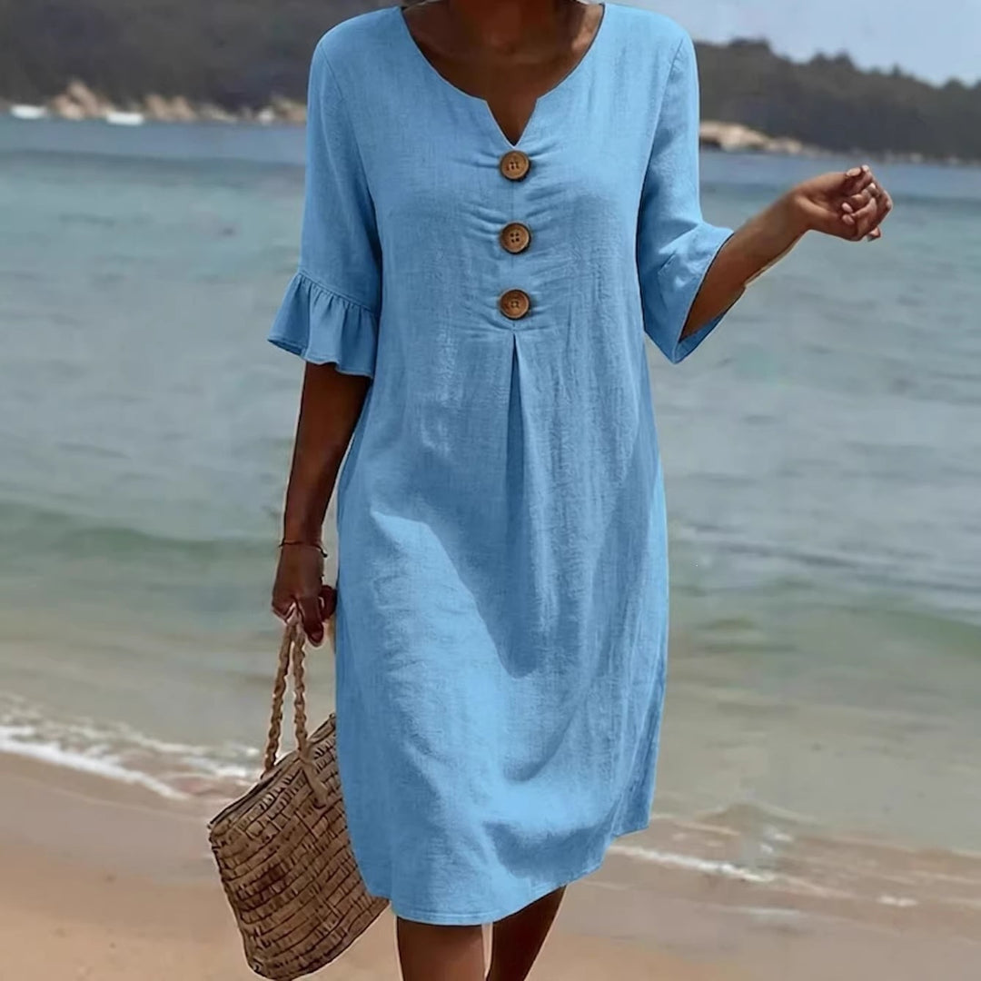 Damen Leichtes Sommerkleid mit Knopfdetails Drune