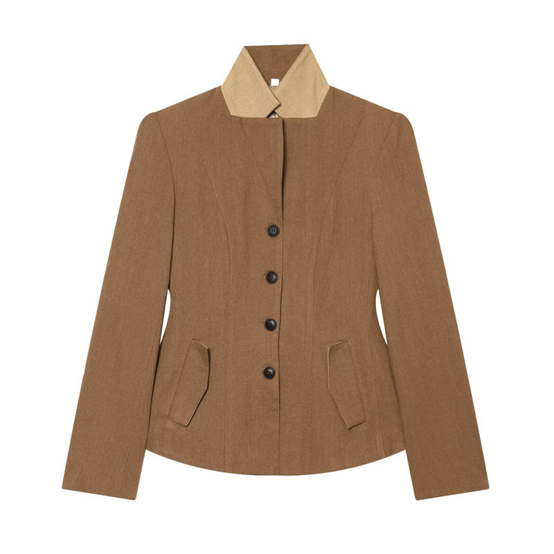 Damen Taillierte Woll-Reitjacke mit Stehkragen und Pattentaschen Drune