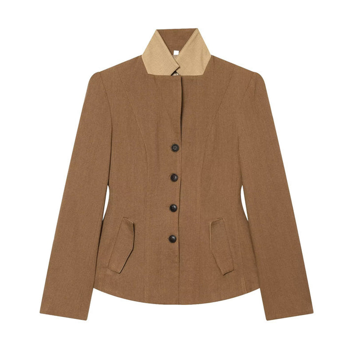 Damen Taillierte Woll-Reitjacke mit Stehkragen und Pattentaschen Drune